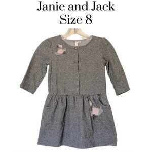Janie And Jack 3/4 sleeve cotton embroidered dress.
Girls 8. Front pockets. Grey